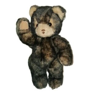 Vintage 90s Mary Meyer Plush Teddy Bear 13" Moveable Joints Blk/Tan Vermont Made